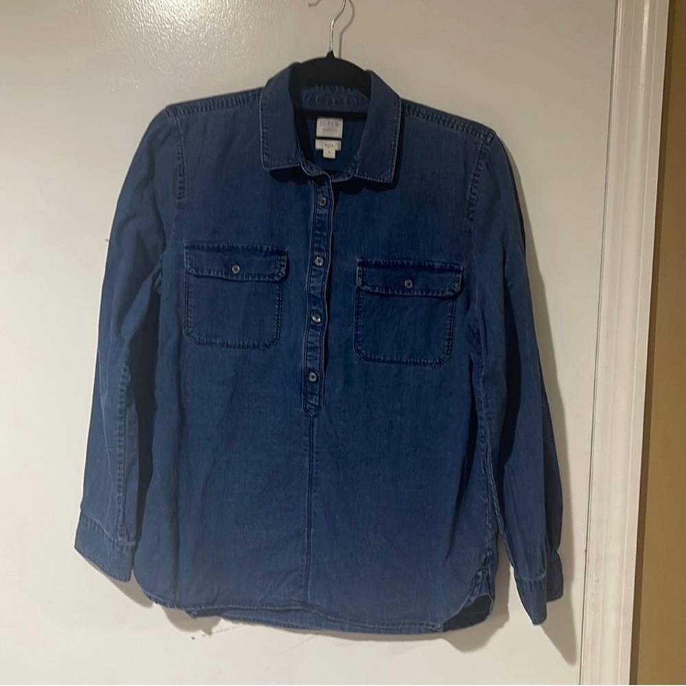 J.Crew Womens LS, 1/2 Way Button Up Jeans Blouse SZ M In Excellent Condi…